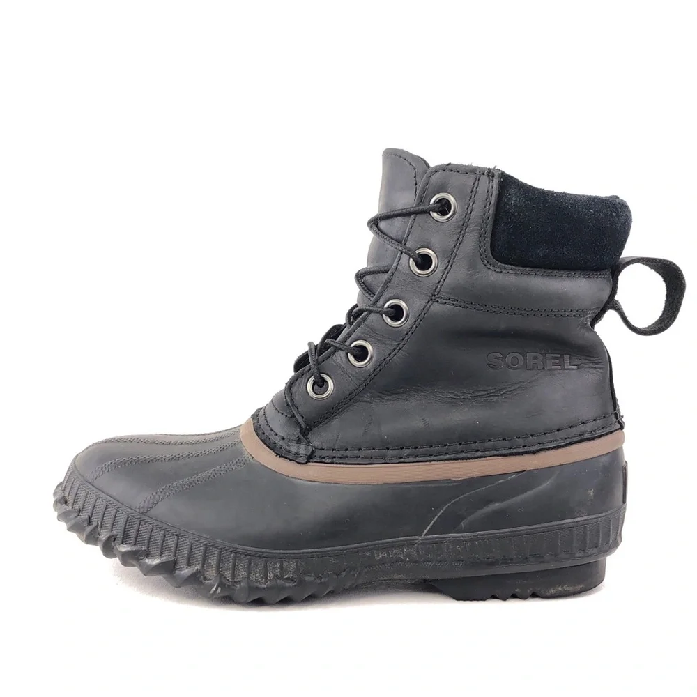 Sorel Cheyanne Lace Black Leather Winter Boots 8